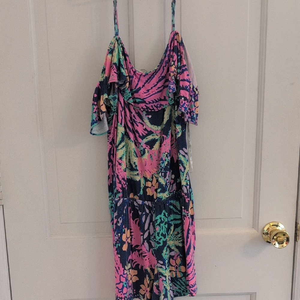Lilly Pulitzer Pink and Green Floral Cold Shoulder Romper